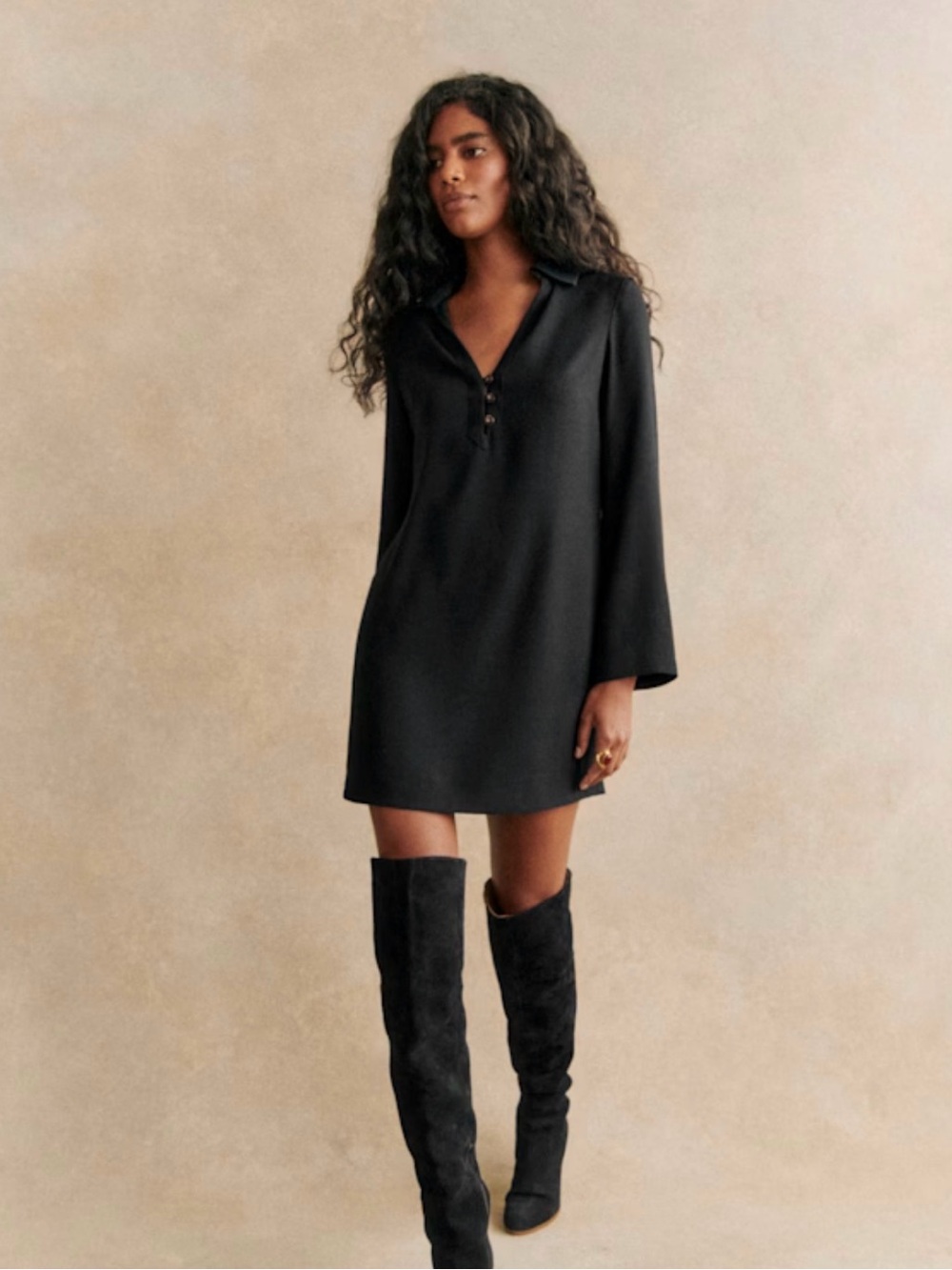 Sezane Black Sole Mini Dress